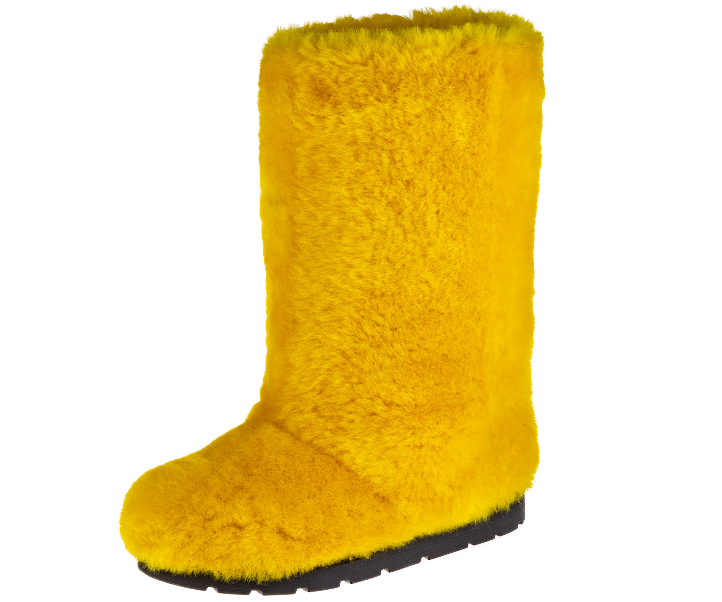Yeti in the city Yellow High Fur Shoes (Sheepskin Fur)