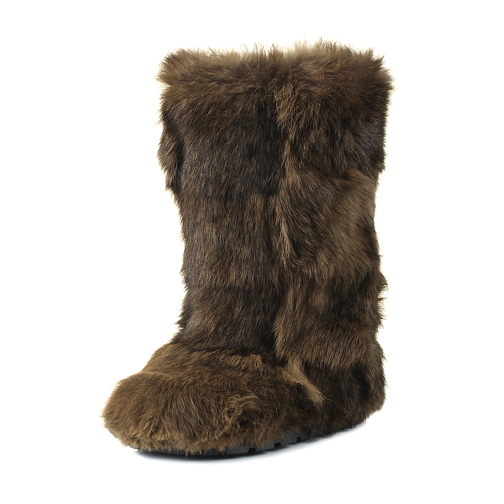 Keri Khaki High Fur Shoes (Rabbit Fur)