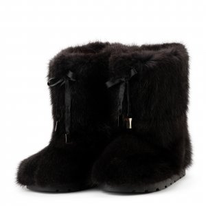 Mimi Short Fur Black Shoes (Muskrat Fur)