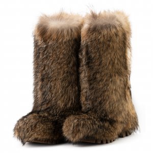 Loki High Fur Yeti Boots Natural Coyote Fur