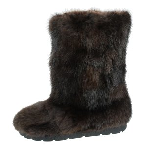 Hannah High Fur Brown Shoes (Muskrat Fur)