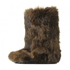 Keri Khaki High Fur Shoes (Rabbit Fur)