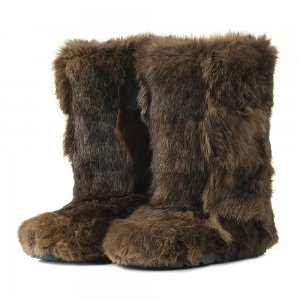 Keri Khaki High Fur Shoes (Rabbit Fur)