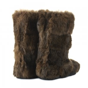 Keri Khaki High Fur Shoes (Rabbit Fur)